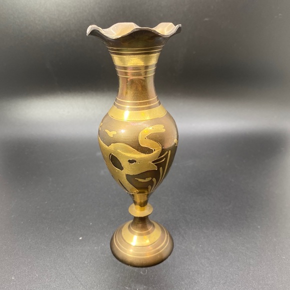 Elephant flower brass vase 6" rainbow made in india #248 - Picture 4 of 5